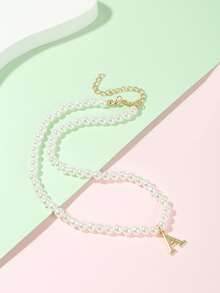 女孩字母吊墜串珠項鍊 - 彩色 - 查看 3