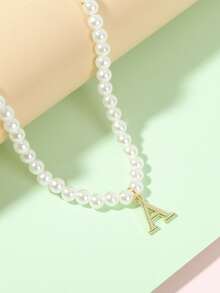 女孩字母吊墜串珠項鍊 - 彩色 - 查看 4