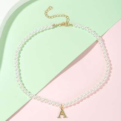 女孩字母吊墜串珠項鍊