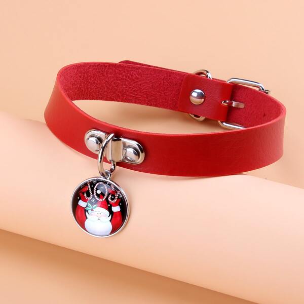 

Christmas Pattern Round Pendant Choker, Red