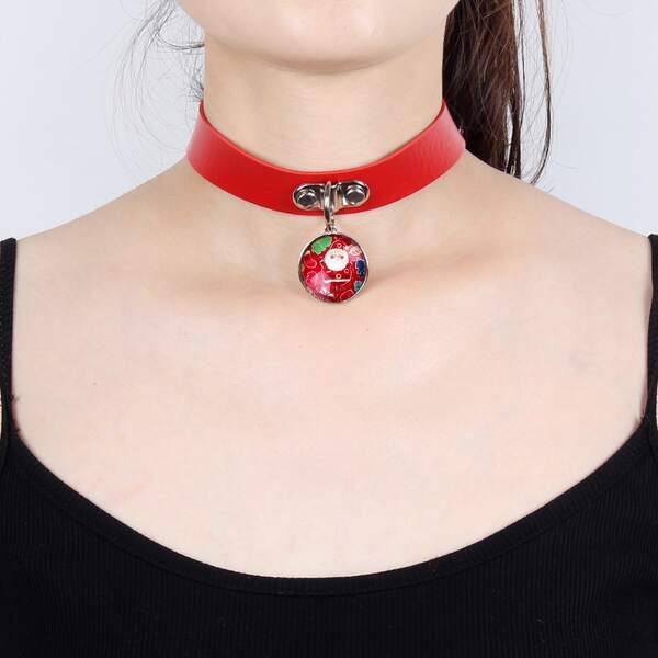 

Christmas Santa Claus Pattern Pendant Choker, Red
