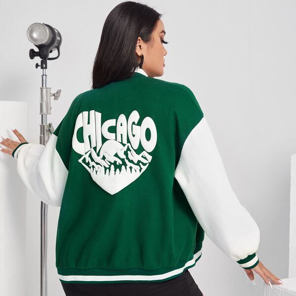 

Plus Letter Graphic Patched Wool-mix Bomber Jacket, Green