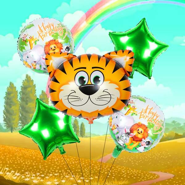 

5pcs Tiger Shaped Decorative Balloon, Multicolor