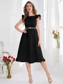 Modelyn Đầm Xù Viên lá sen màu trơn Thanh lịch - màu đen - Xem 1