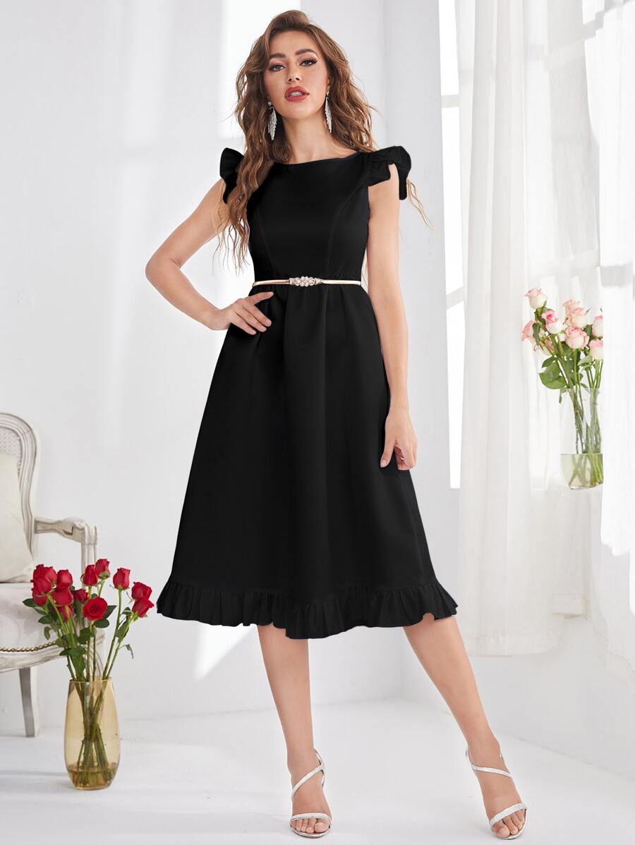 Modelyn Đầm Xù Viên lá sen màu trơn Thanh lịch - màu đen - Xem 1