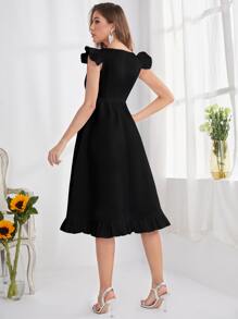 Modelyn Đầm Xù Viên lá sen màu trơn Thanh lịch - màu đen - Xem 2