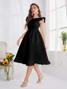 Modelyn Đầm Xù Viên lá sen màu trơn Thanh lịch - màu đen - Xem 3