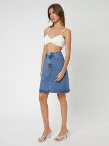 SHEIN EZwear Pocket Detail Zipper Fly Denim Skirt - Medium Wash - View 5