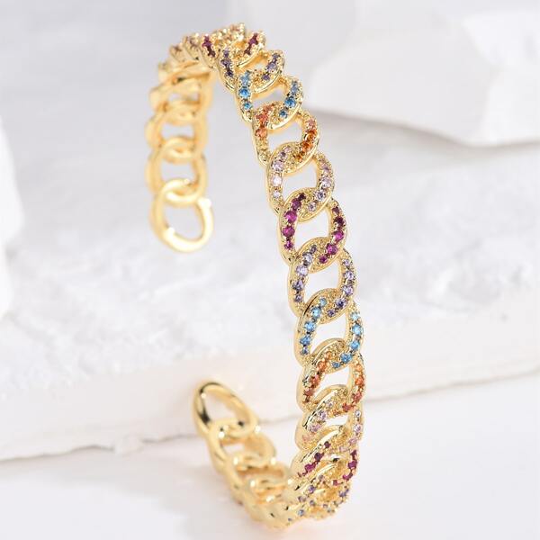 

Zircon Decor Cuff Bracelet, Gold