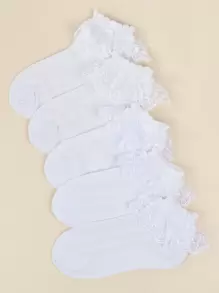 5pairs Toddler Girls Vớ cắt ren - trắng - Xem 1