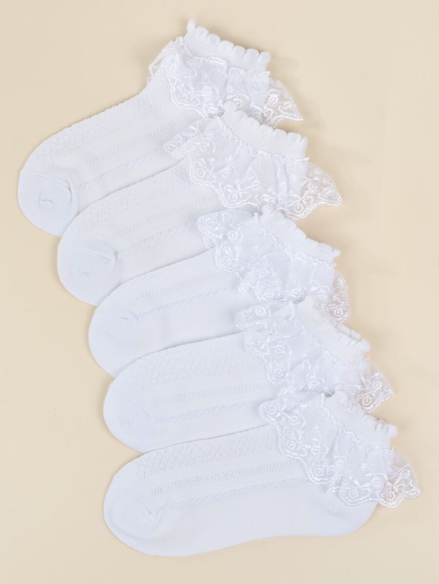 5pairs Toddler Girls Vớ cắt ren - trắng - Xem 1