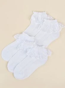 5pairs Toddler Girls Vớ cắt ren - trắng - Xem 2