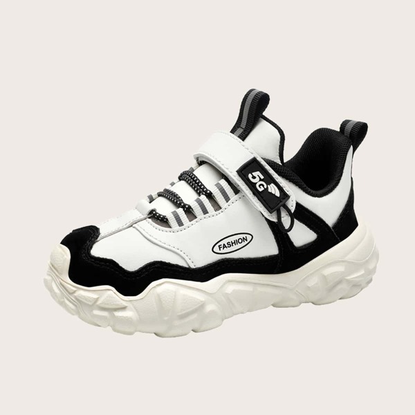 

Boys Two Tone Letter Graphic Sneakers, Black and white