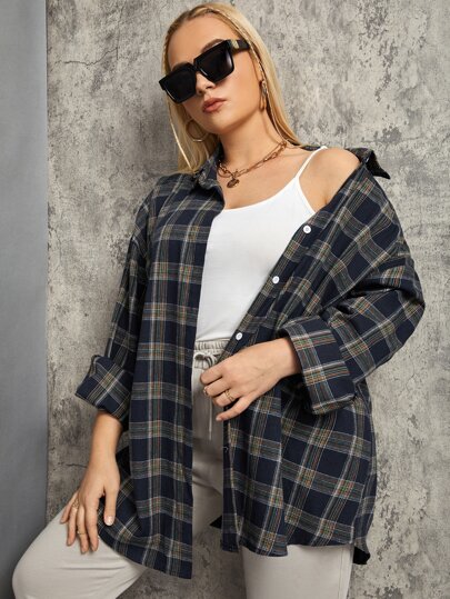 Chemisier tunique à carreaux avec boutons