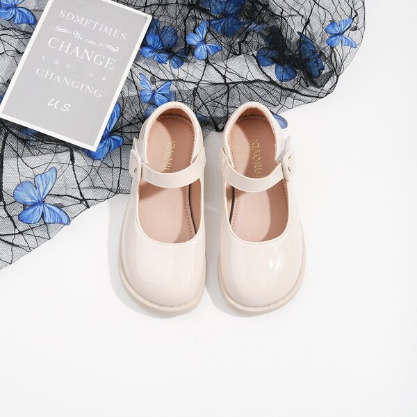 

Girls Buckle Decor Mary Jane Flats, Beige