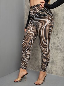 SHEIN Unity 大碼大理石圖案緊身打底褲 - 彩色 - 查看 1
