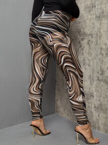 SHEIN Unity 大碼大理石圖案緊身打底褲 - 彩色 - 查看 2