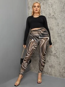 SHEIN Unity 大碼大理石圖案緊身打底褲 - 彩色 - 查看 3