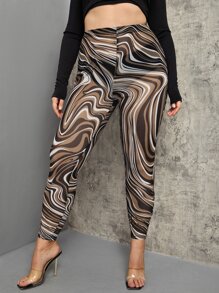 SHEIN Unity 大碼大理石圖案緊身打底褲 - 彩色 - 查看 5