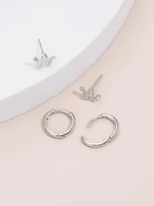 2pairs Serpentine Design Earrings - Silver - View 2