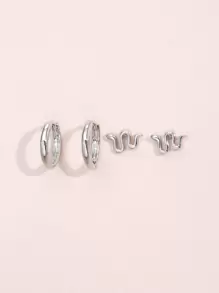 2pairs Serpentine Design Earrings - Silver - View 4