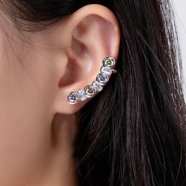 

18K Gold Plated Round Zircon Decor Earrings, Multicolor