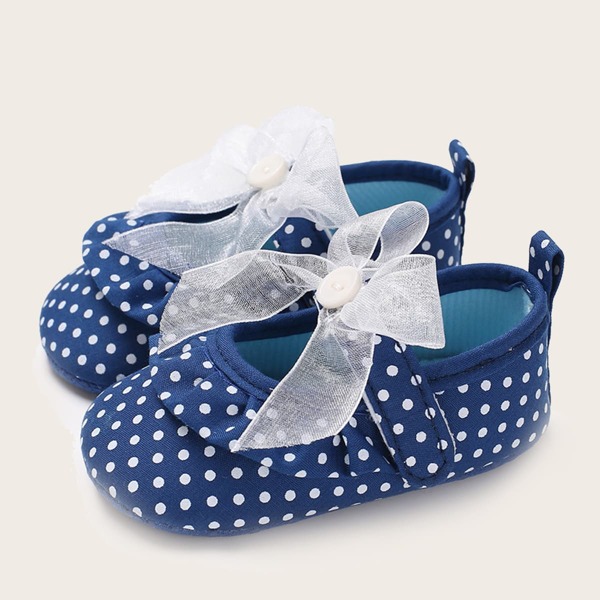 

Baby Polka Dot Graphic Bow Decor Flats, Blue and white
