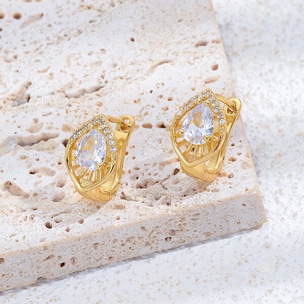 

Серьги-кольца 18K Позолоченный с цирконом, Золотистый