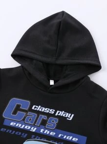 Tween Girl Letter & Car Print Sweatshirt - Black - View 3