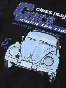 Tween Girl Letter & Car Print Sweatshirt - Black - View 4