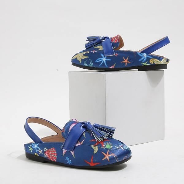 

Girls Starfish Graphic Tassel Decor Slingback Flats, Multicolor