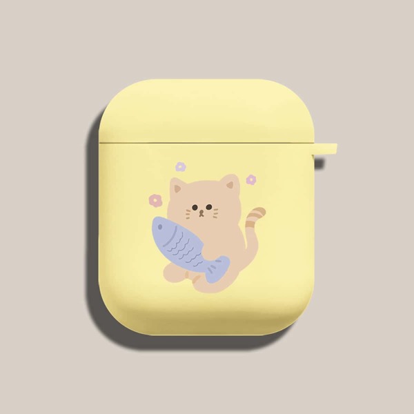 

Cartoon Cat & Fish Print Case For Airpods, Yellow