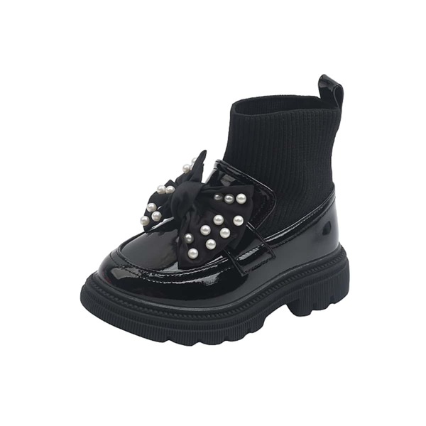

Girls Faux Pearl & Bow Decor Boots, Black