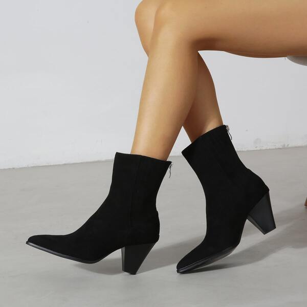 

Suede Zip Back Chunky Heeled Boots, Black