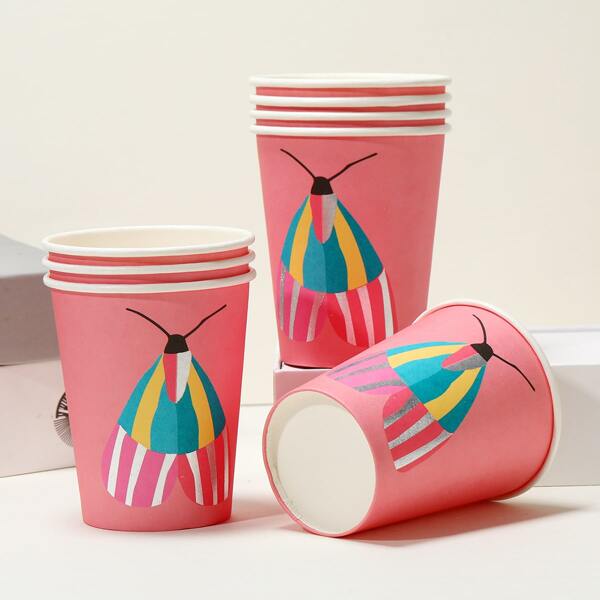 

8pcs Butterfly Print Disposable Cup, Multicolor