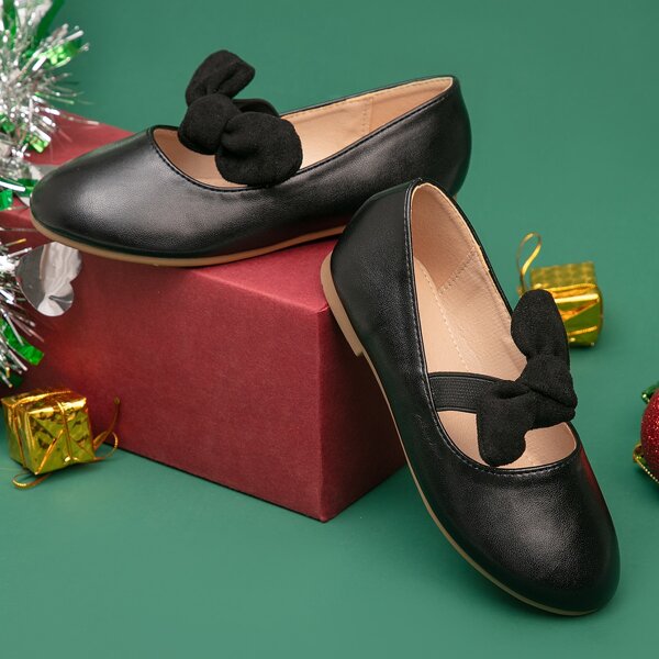 

Girls Bow Decor Mary Jane Flats, Black