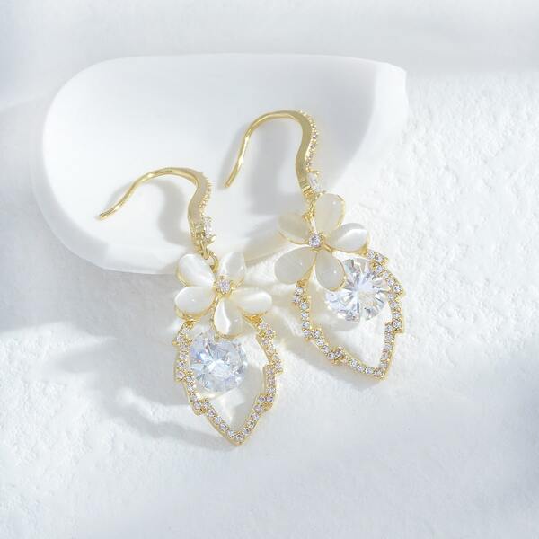 

14K Gold Plated Zircon Decor Drop Earrings