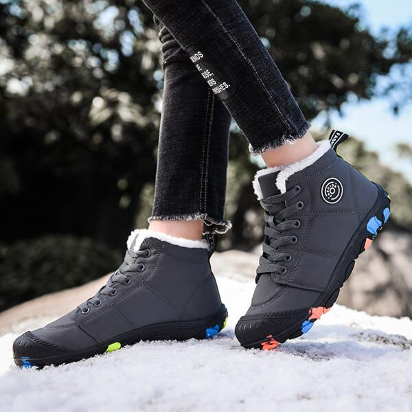 

Boys Plush Inside Lace-up Front Sneakers, Dark grey