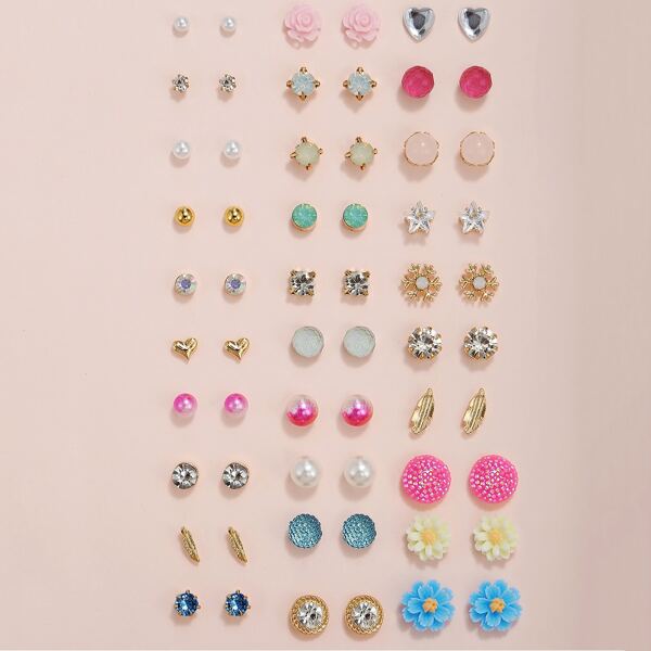 

30pairs Flower & Star Decor Stud Earrings, Multicolor