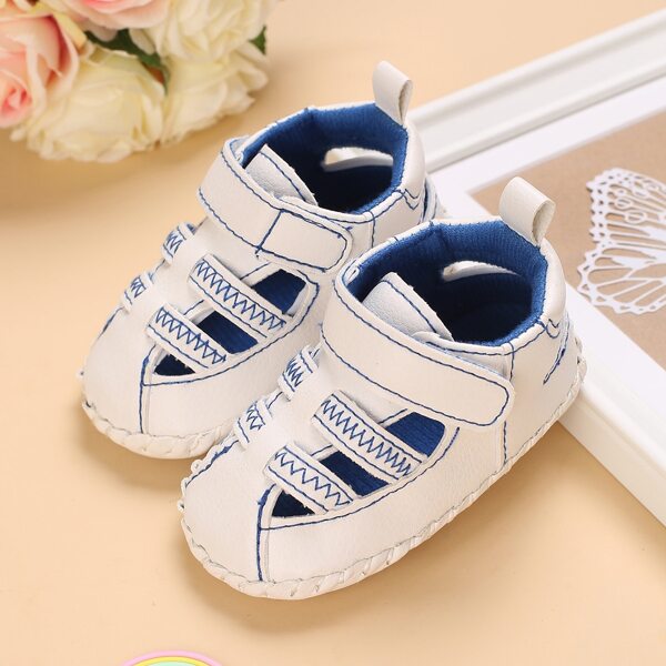 

Baby Cut Out Stitch Trim Velcro Strap Sandals, White