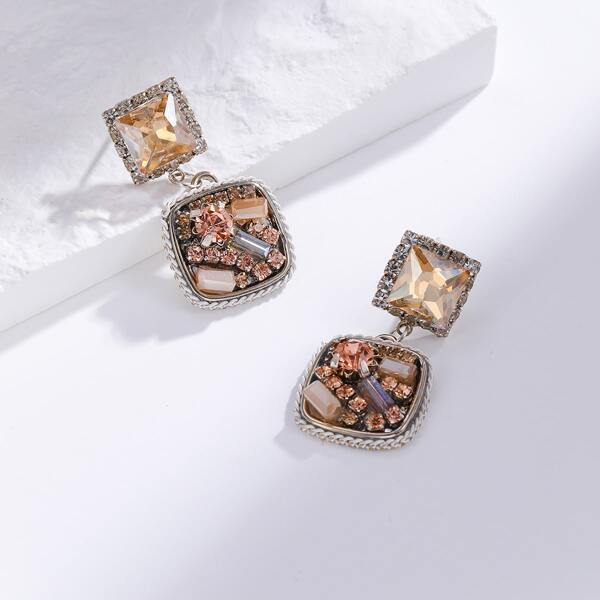 

Серьги 14K позолоченный с цирконом с геометрическим декором, Кофейный коричневый