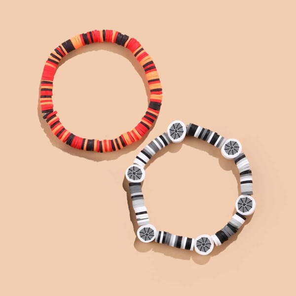 

2pcs Halloween Beaded Bracelet, Multicolor