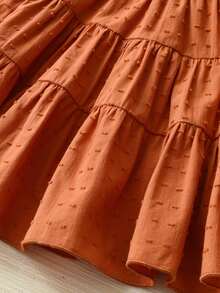 Bebé niña Vestido babydoll ribete con fruncido con diadema - Marrón - Ver 4