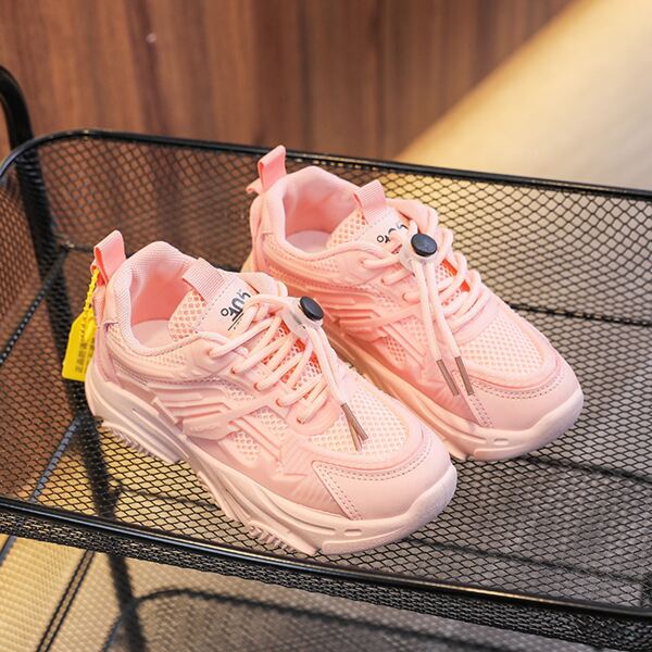 

Girls Breathable Lace-up Front Sneakers, Pink