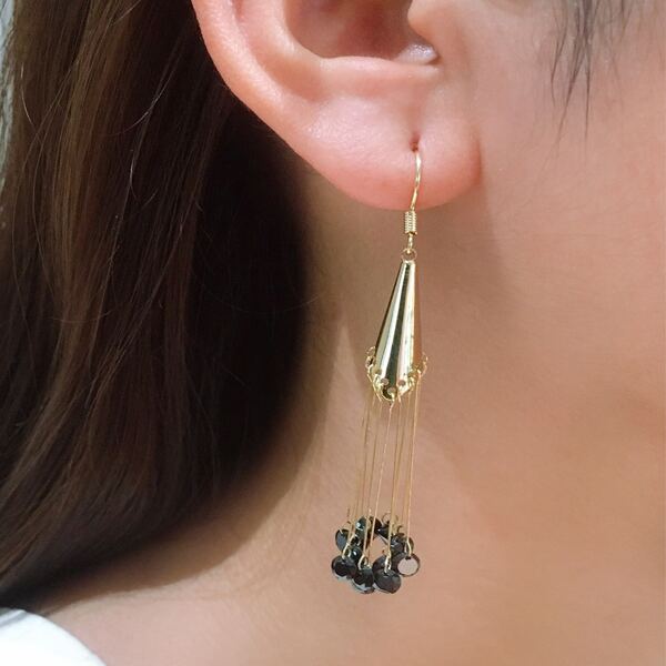 

14K Gold Plated Zircon Decor Drop Earrings, Black