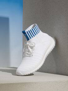 Cuccoo Contrast Trim Lace Up Decor Knit Sneakers - White - View 6