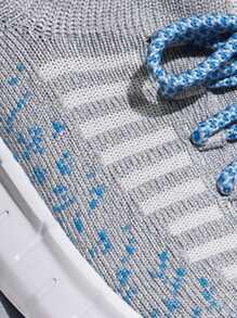 Cuccoo Striped Pattern Lace Up Decor Knit Sneakers - Grey - View 3