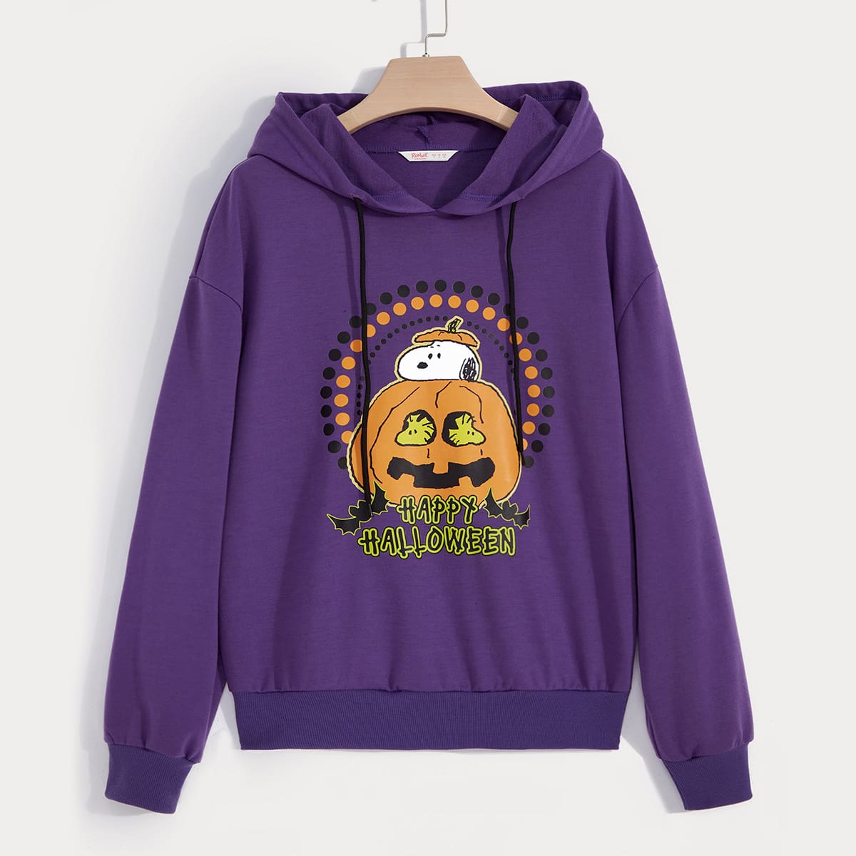 

Halloween Letter Cartoon Graphic Drawstring Hoodie, Purple