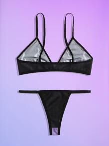 ROMWE Fire Pattern Mesh Lingerie Set - Black - View 2