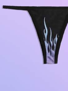 ROMWE Fire Pattern Mesh Lingerie Set - Black - View 3